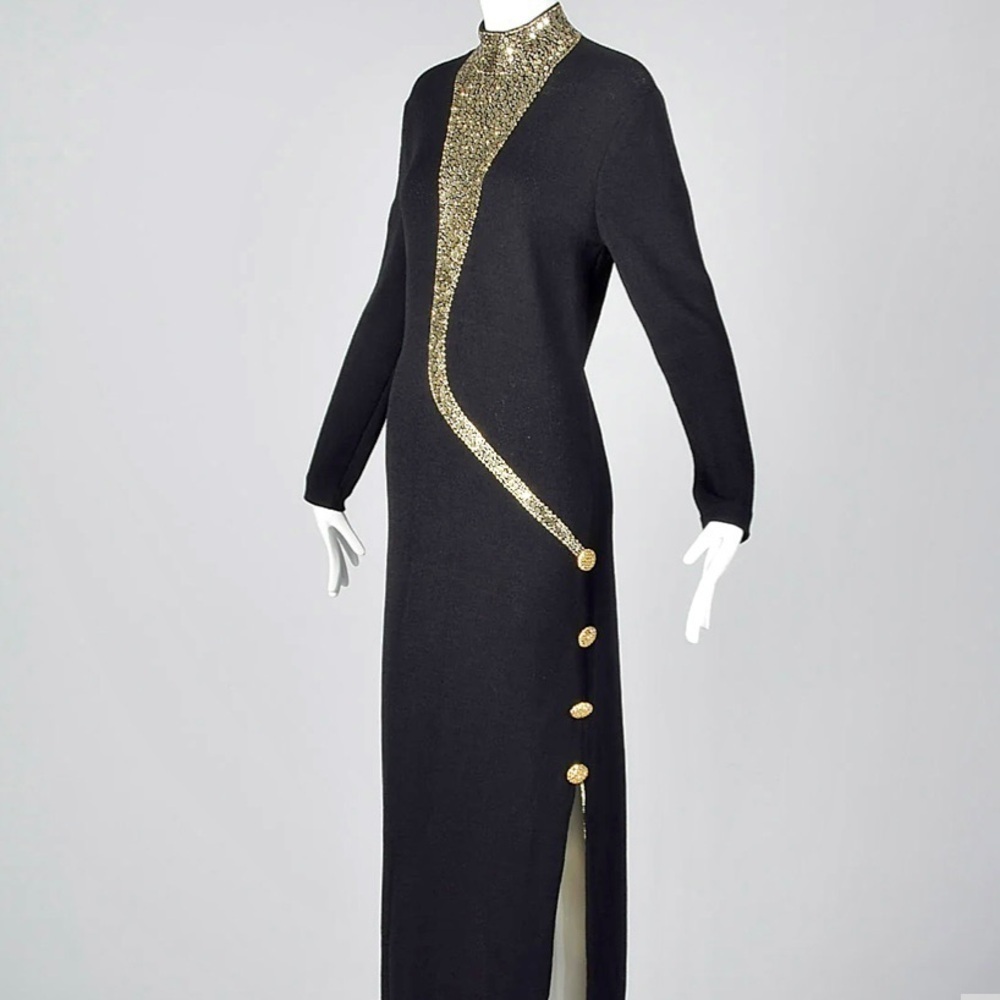 St. John Evening Black and Gold Dress Size 10 - Picture 7 of 13